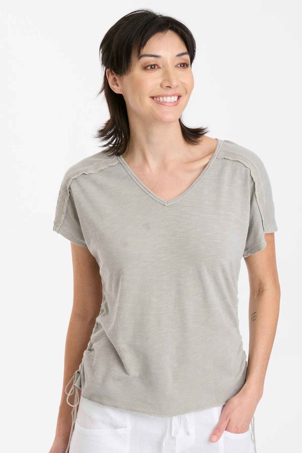 Diggory Cinched Cord V-Neck Jersey Tee