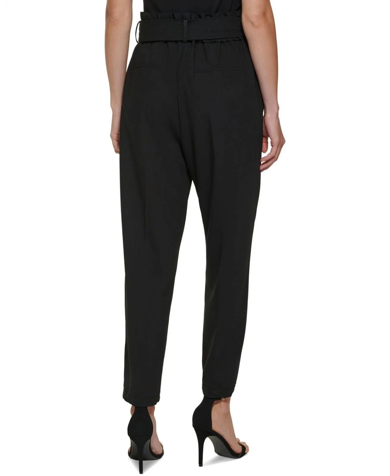 DKNY Womens Petite Tie-Waist High-Rise Straight-Leg Pants XI2P7692 Black 4P