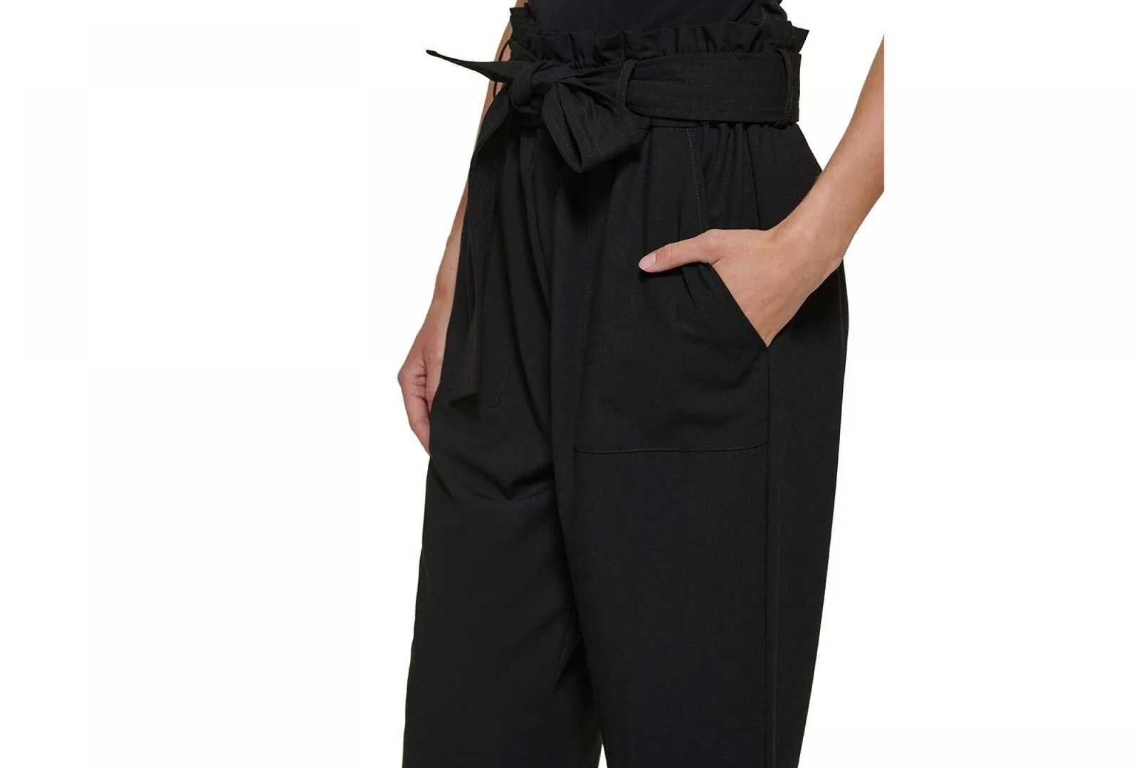 DKNY Womens Petite Tie-Waist High-Rise Straight-Leg Pants XI2P7692 Black 4P