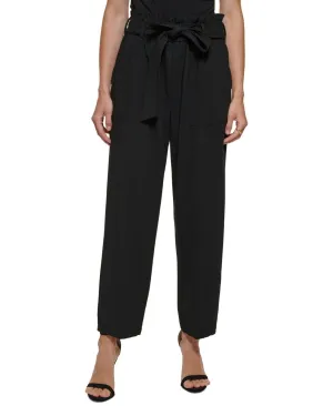 DKNY Womens Petite Tie-Waist High-Rise Straight-Leg Pants XI2P7692 Black 4P