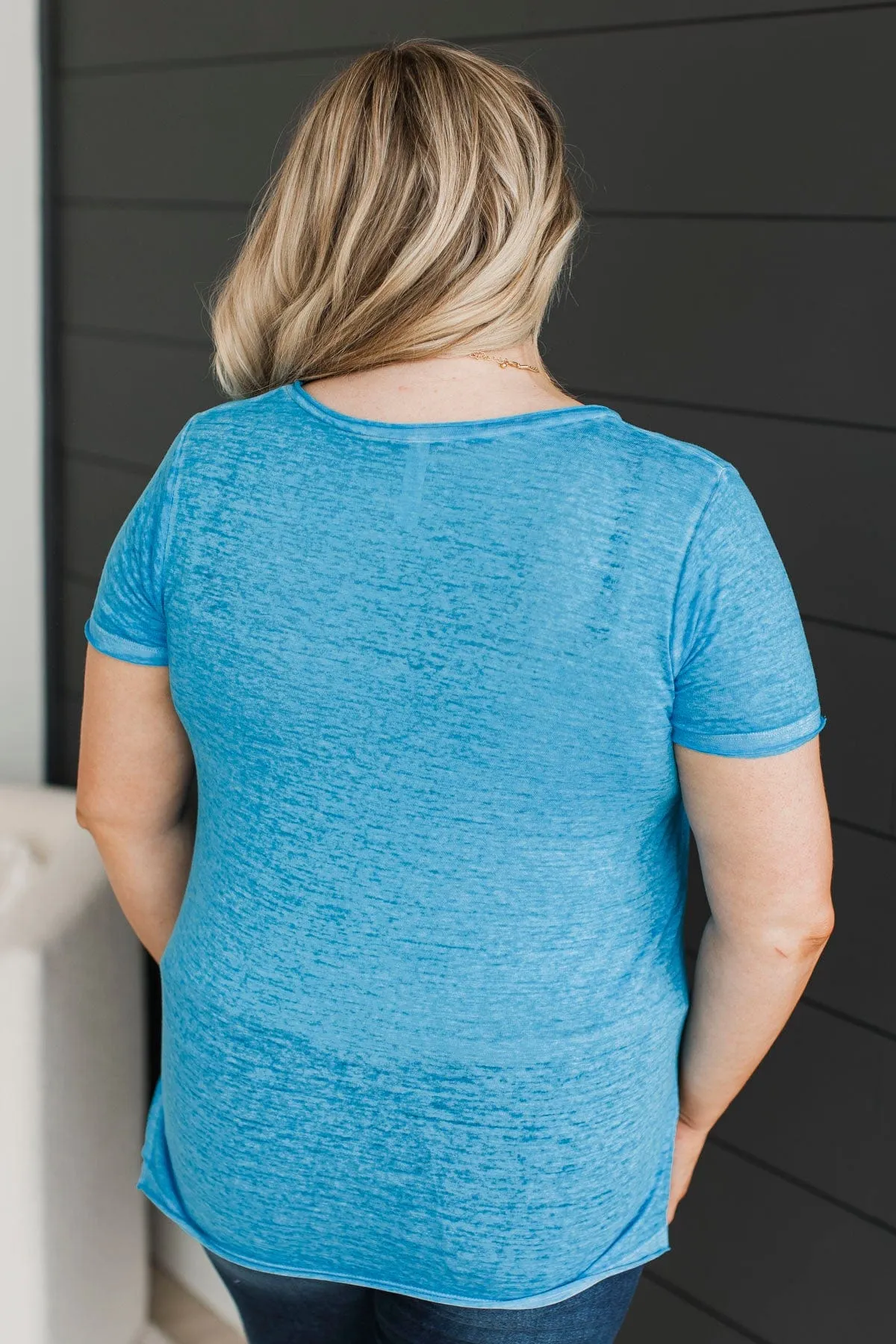 Don't Play Games V-Neck Top- Deep Sky Blue