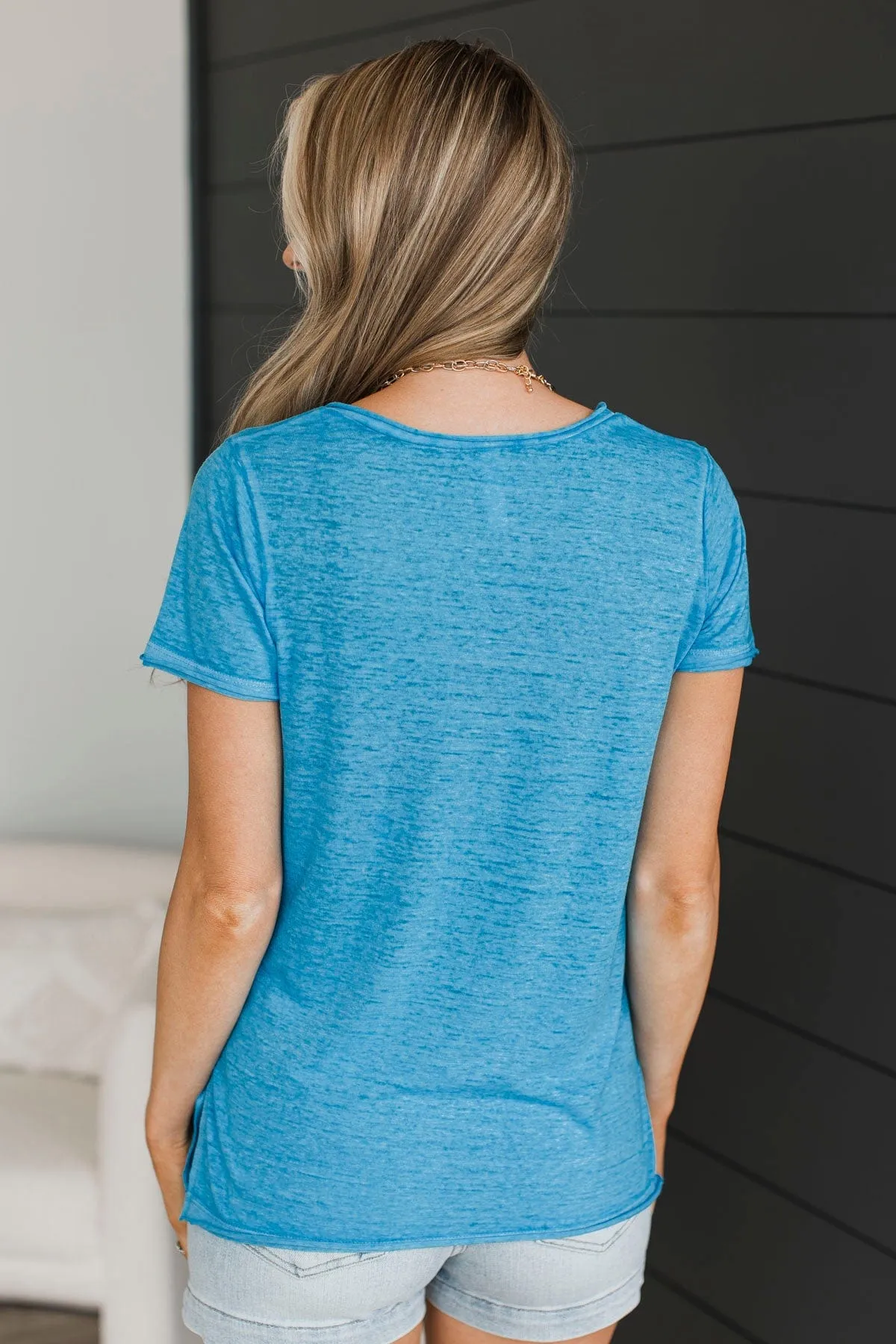 Don't Play Games V-Neck Top- Deep Sky Blue