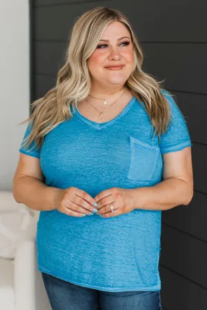 Don't Play Games V-Neck Top- Deep Sky Blue