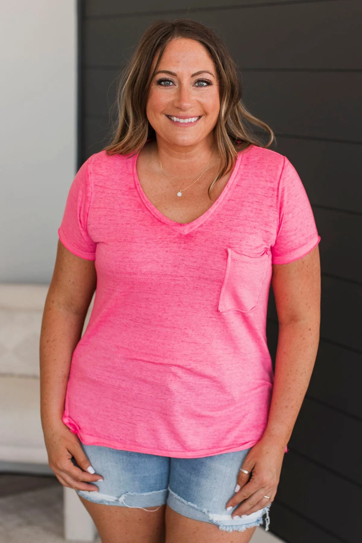 Don't Play Games V-Neck Top- Pink