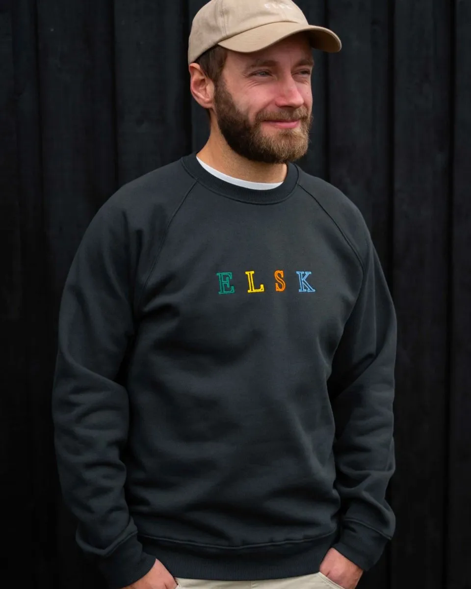 ELSK® PURE STROKE EMB TVÆRS MEN'S CREWNECK - PIRATE BLACK