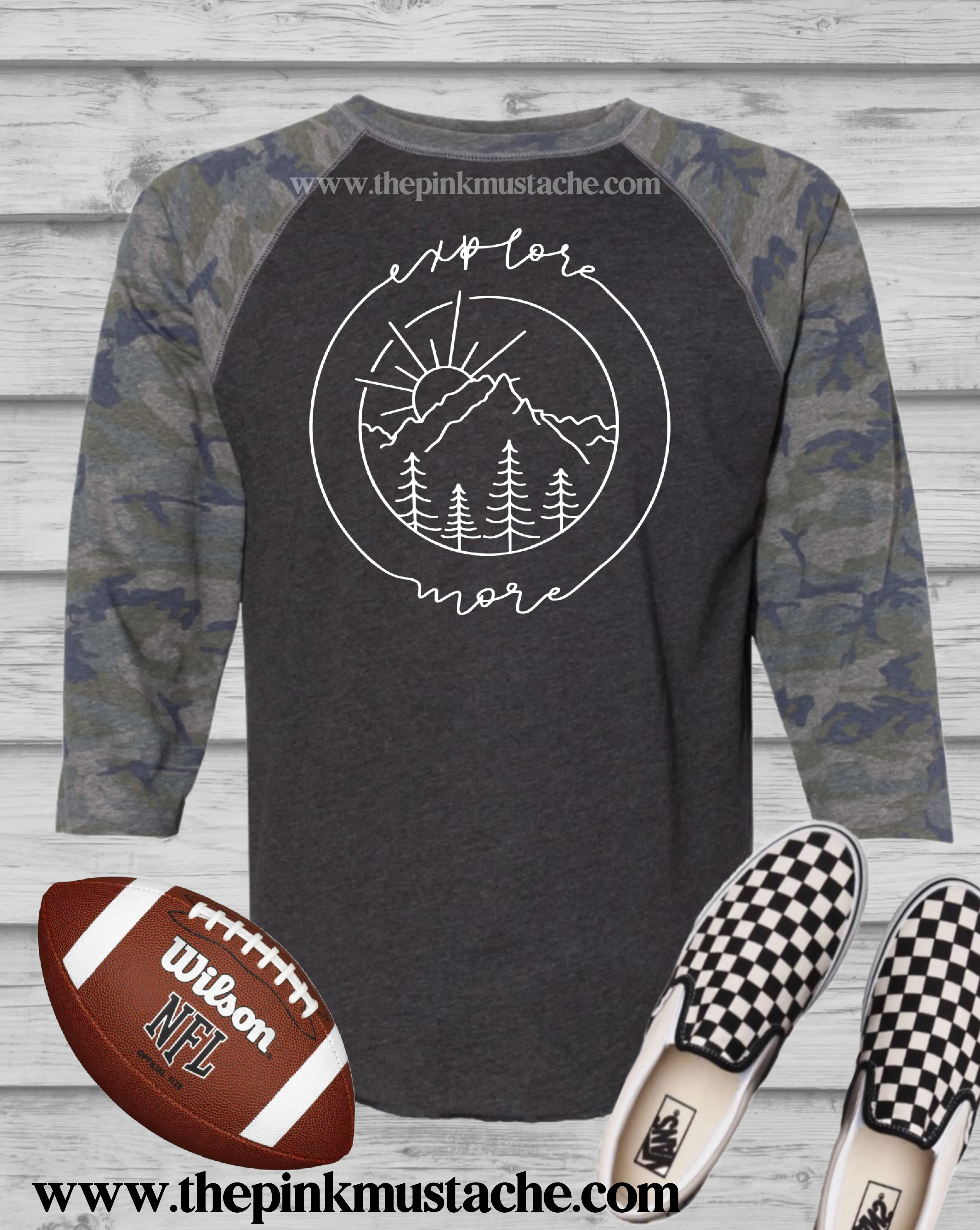 Explore More Camo Raglan Baseball Style Tee / Camo Raglan Exploring Shirts