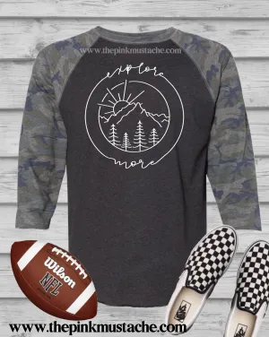 Explore More Camo Raglan Baseball Style Tee / Camo Raglan Exploring Shirts
