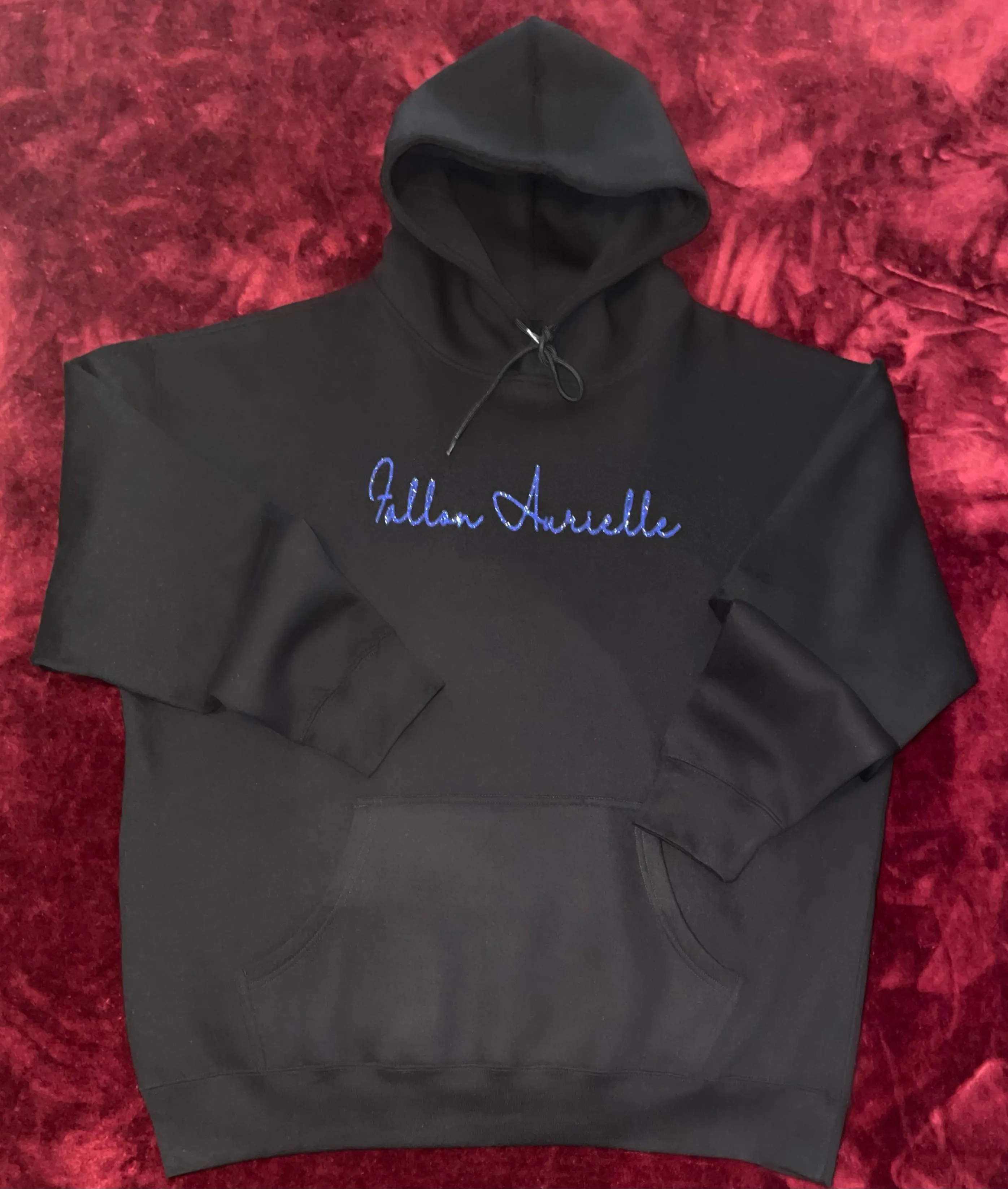 Fallon Aurielle Unisex Signature Aquarius Logo & Name Zodiac Hoodie (Black & Purple Sparkle)