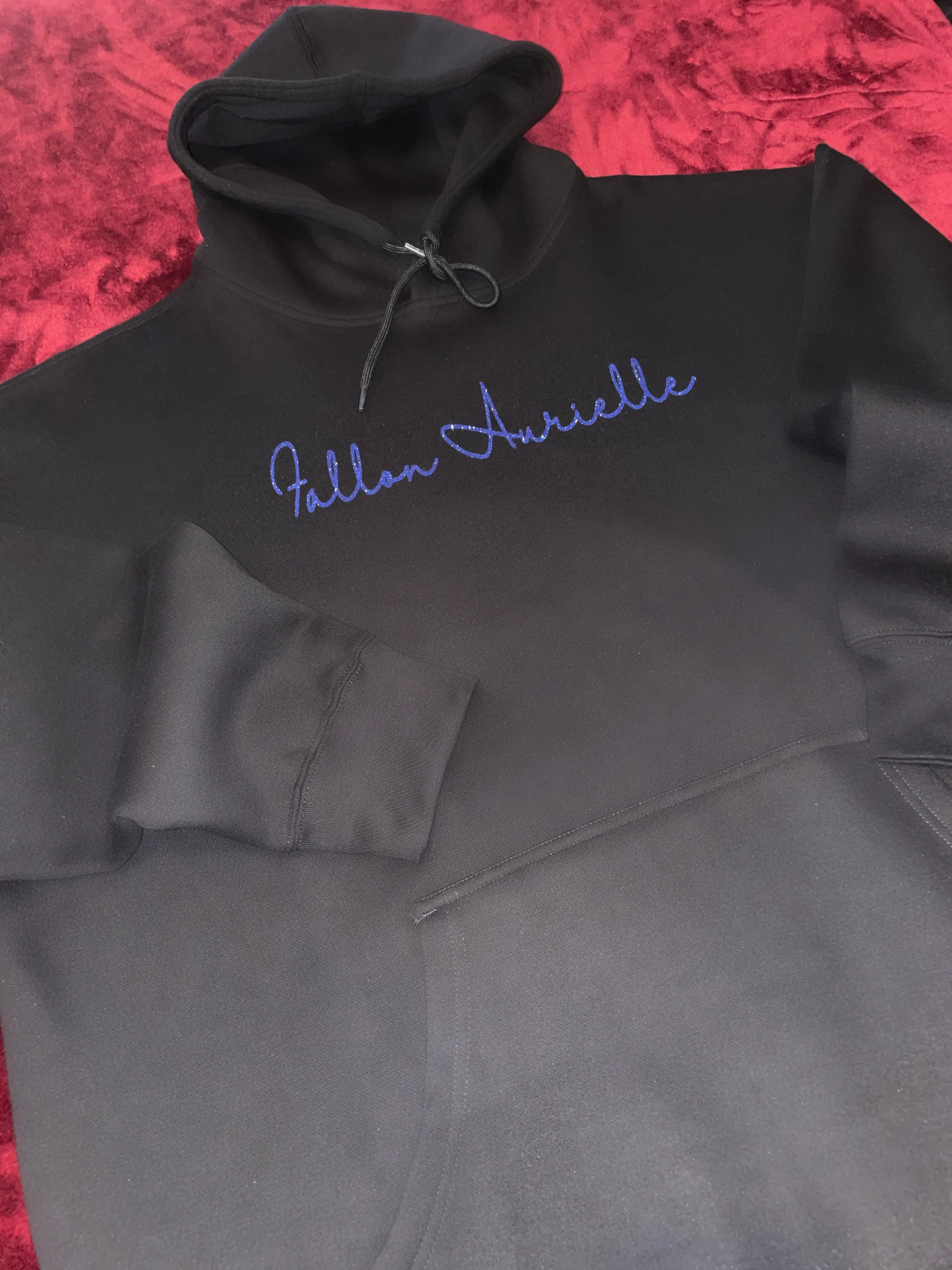 Fallon Aurielle Unisex Signature Aquarius Logo & Name Zodiac Hoodie (Black & Purple Sparkle)