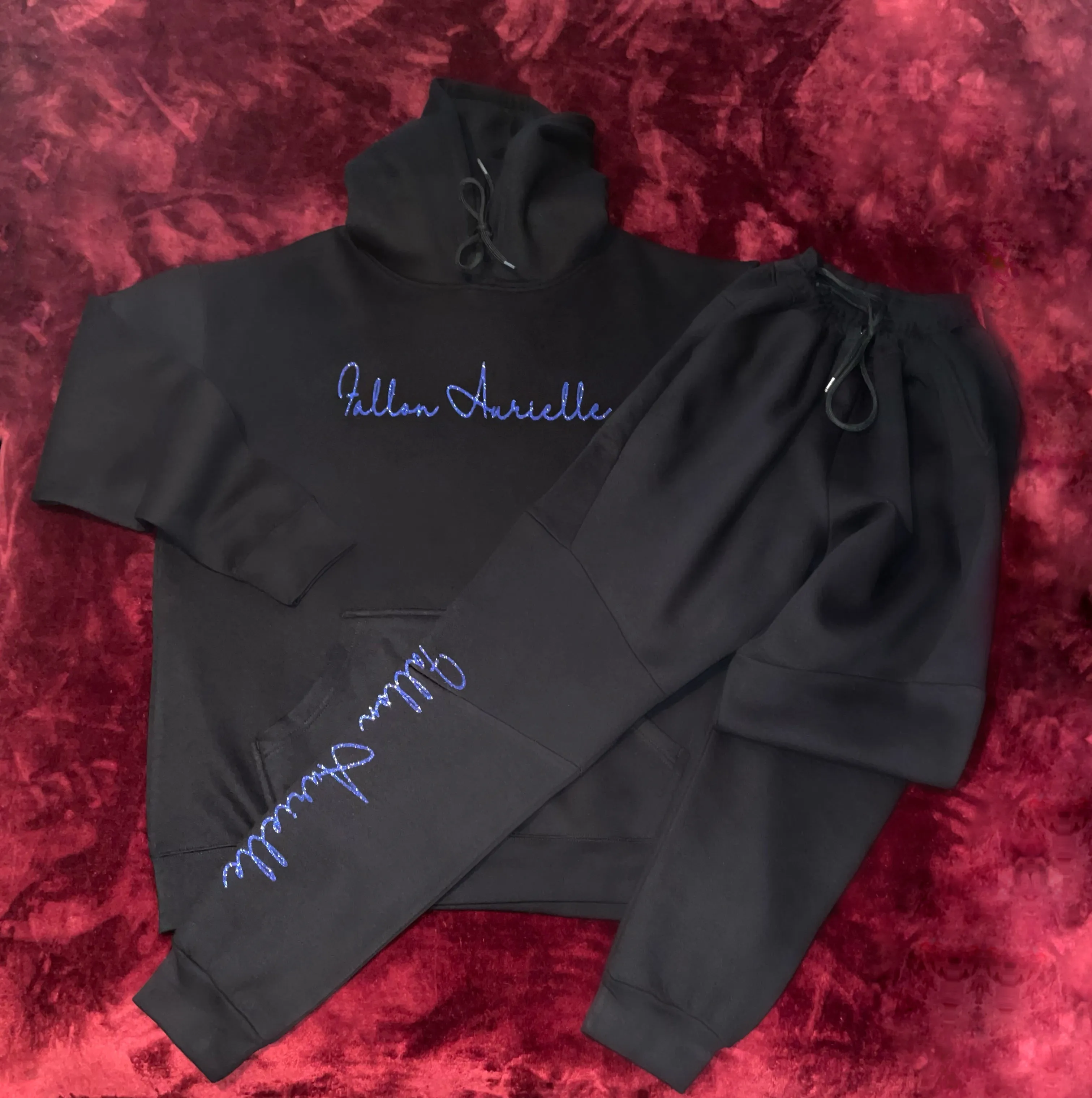 Fallon Aurielle Unisex Signature Aquarius Logo & Name Zodiac Hoodie (Black & Purple Sparkle)