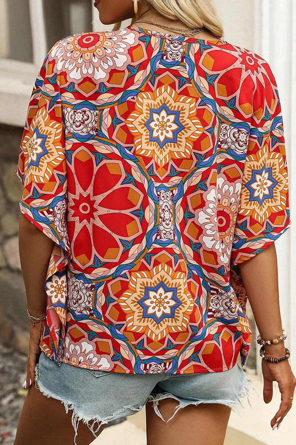 Floral Printed V-Neck Half Sleeve Blouse