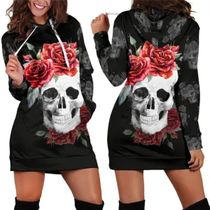 Floral Skull Hooded Dress S-3XL Women Autumn/Winter 2018
