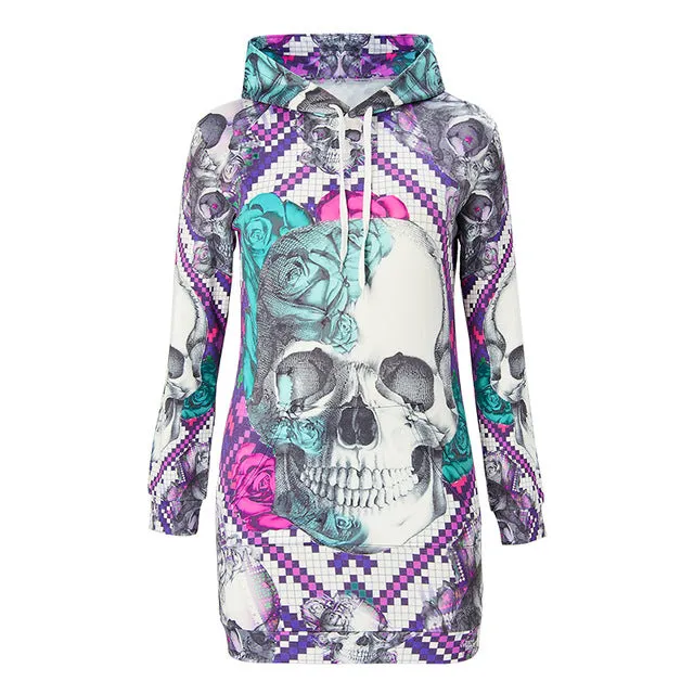 Floral Skull Hooded Dress S-3XL Women Autumn/Winter 2018