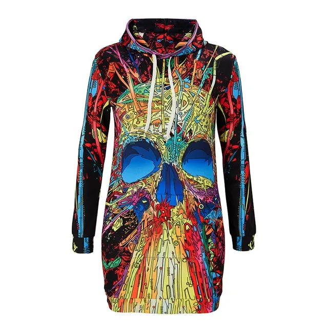Floral Skull Hooded Dress S-3XL Women Autumn/Winter 2018