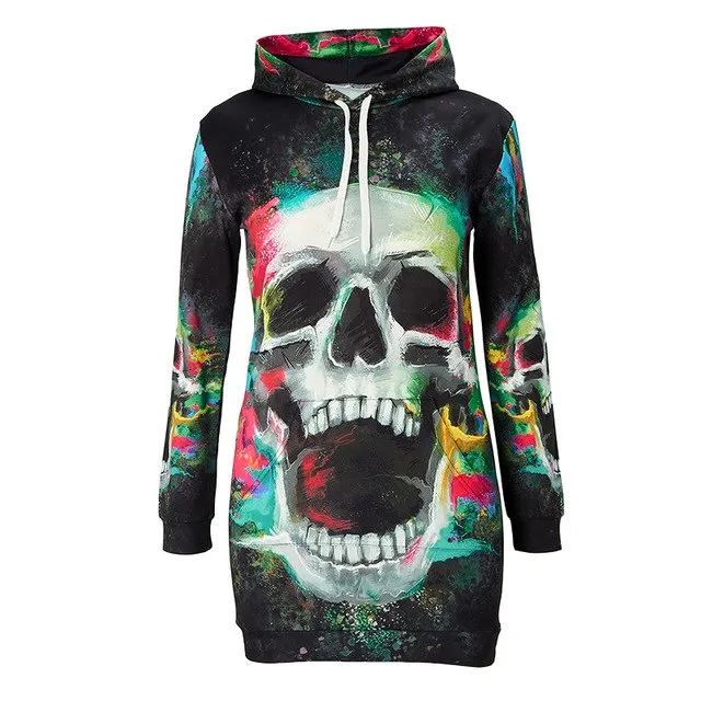 Floral Skull Hooded Dress S-3XL Women Autumn/Winter 2018