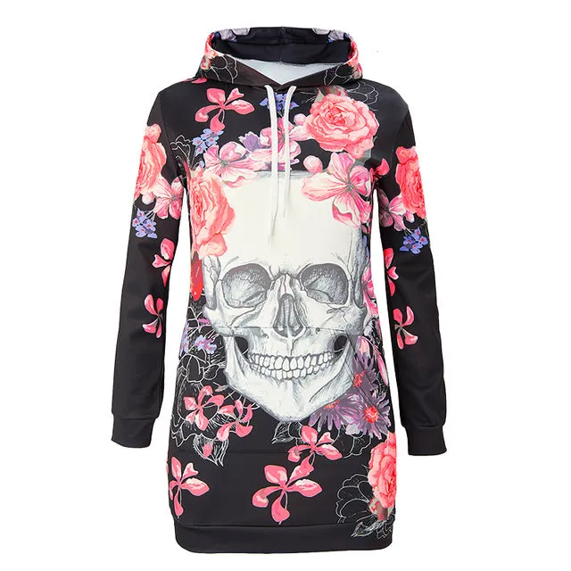 Floral Skull Hooded Dress S-3XL Women Autumn/Winter 2018