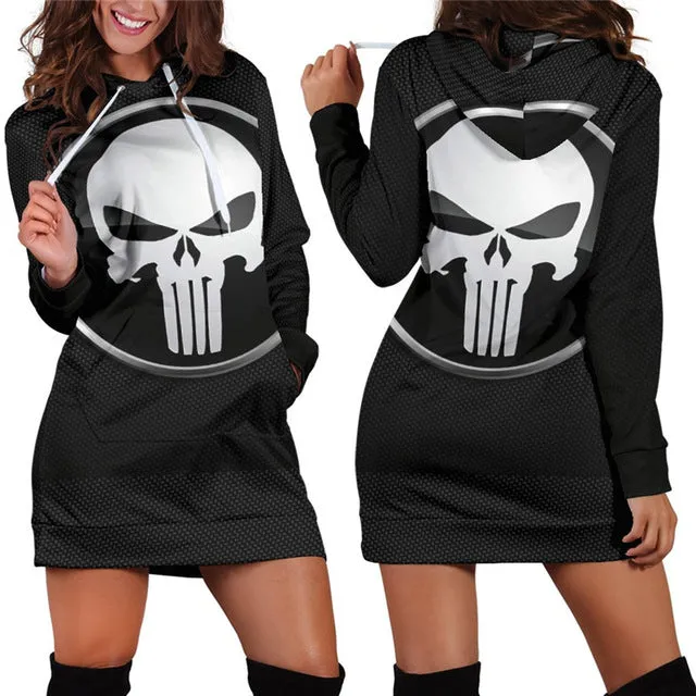 Floral Skull Hooded Dress S-3XL Women Autumn/Winter 2018