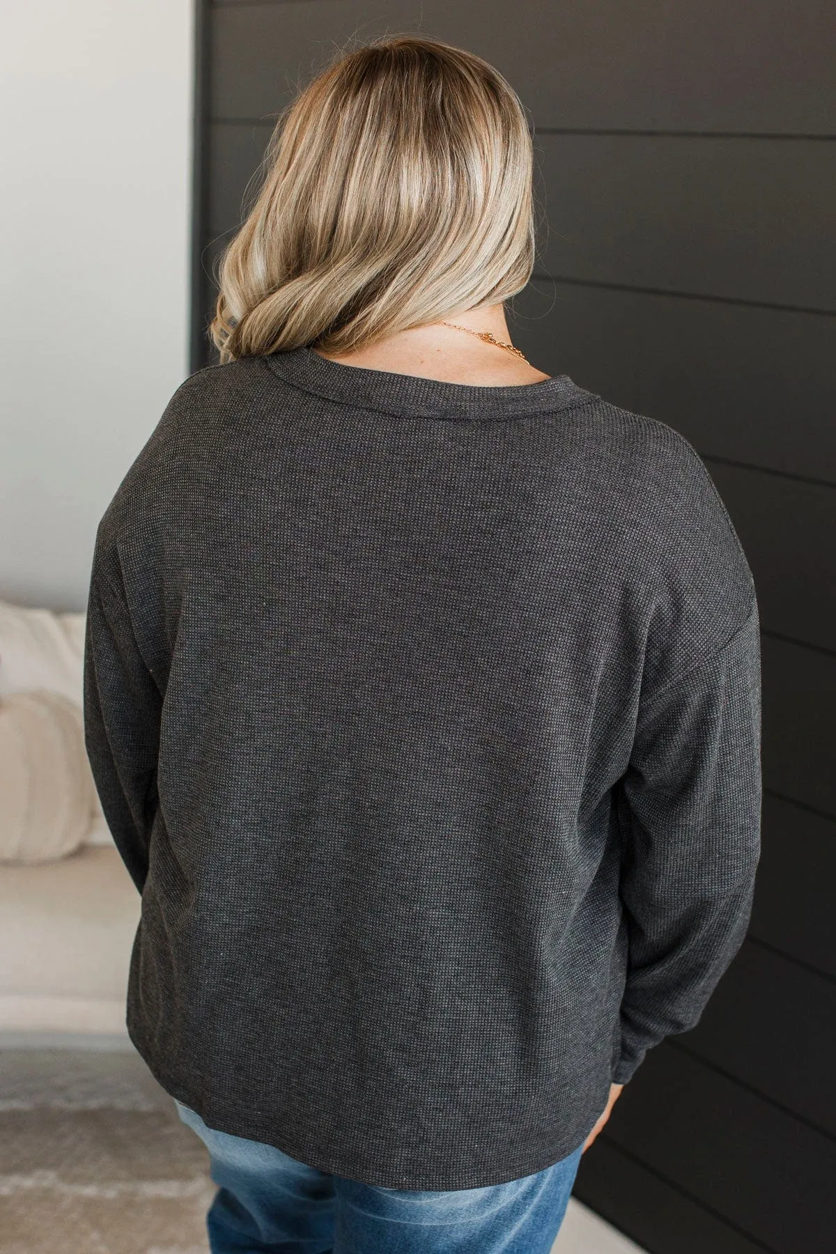 Give A Little Love V-Neck Top- Charcoal