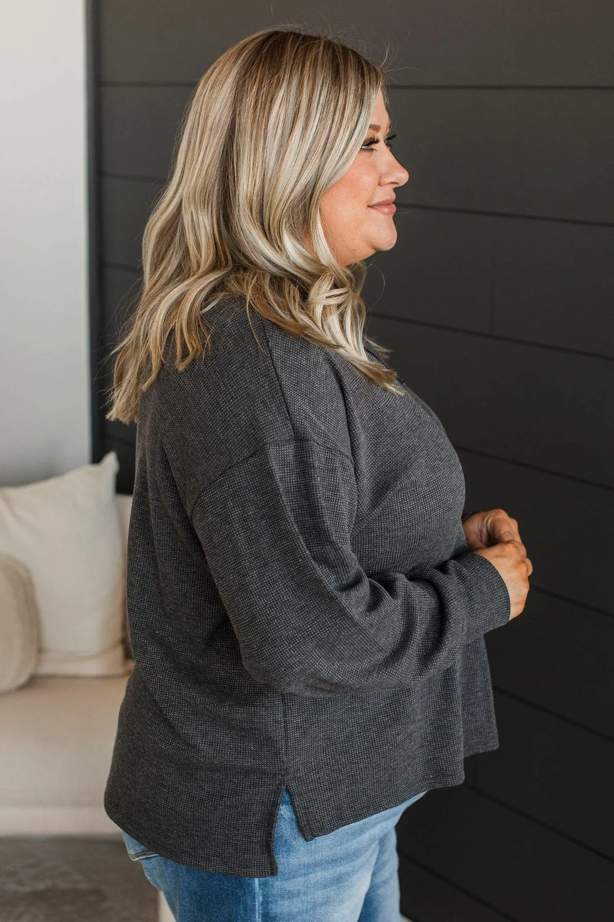 Give A Little Love V-Neck Top- Charcoal