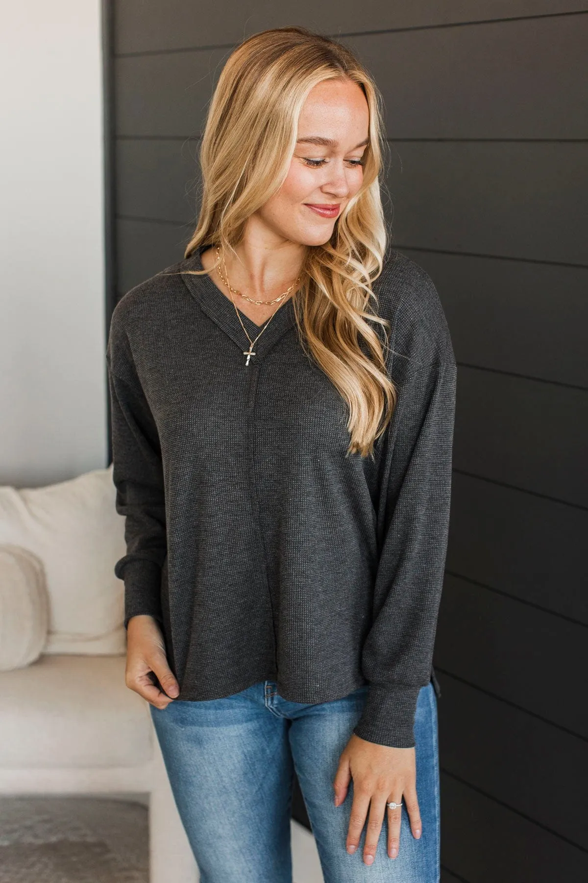 Give A Little Love V-Neck Top- Charcoal