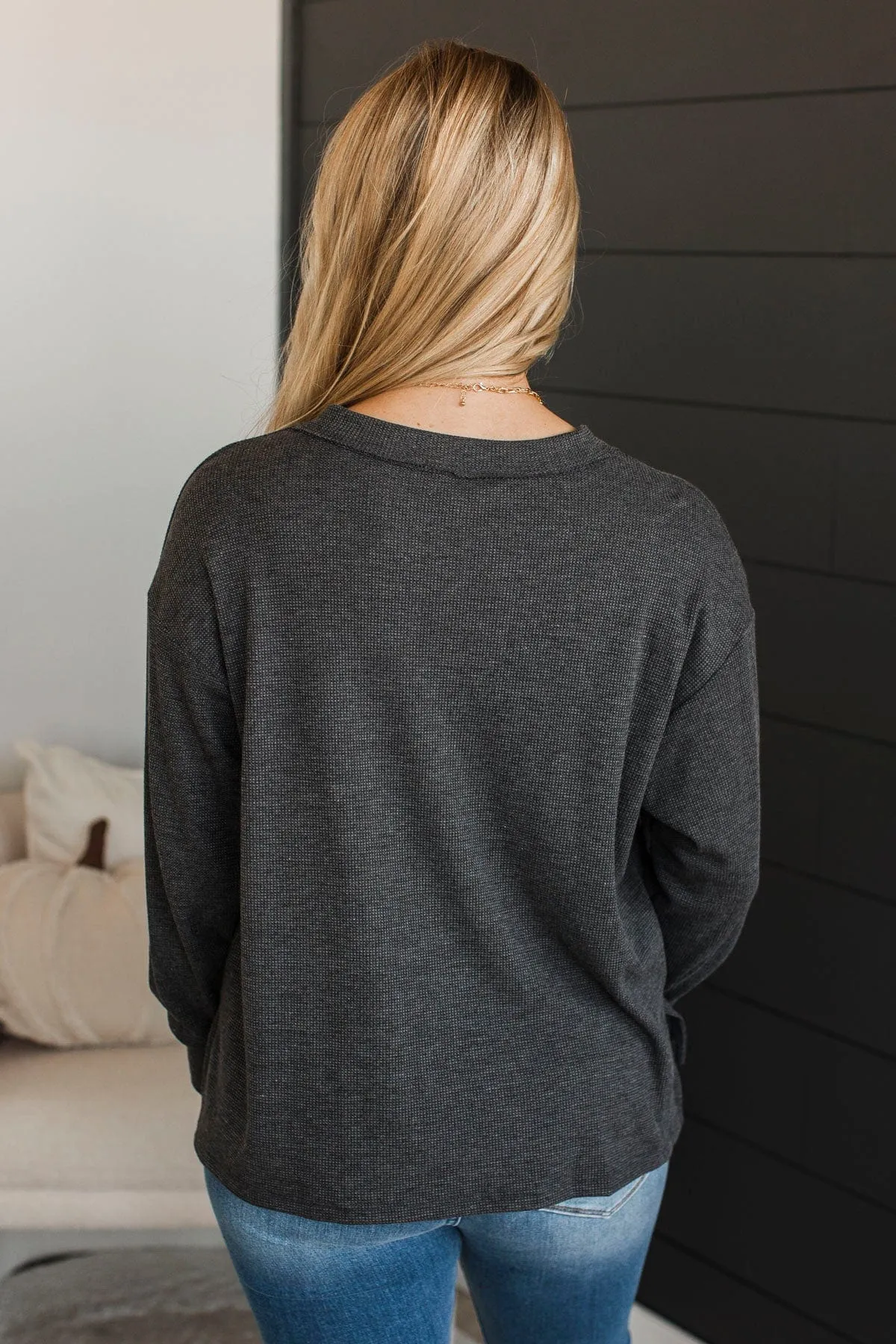 Give A Little Love V-Neck Top- Charcoal