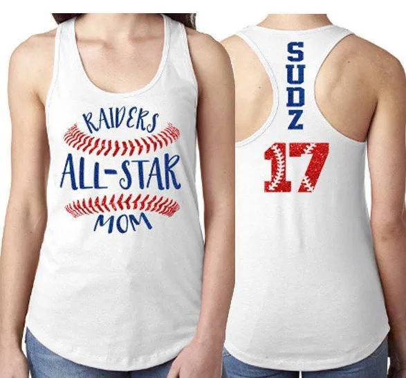 Glitter All-star Baseball Tank Top | Custom AllStar Tank | Customize Colors, Team Name, Name, & Number | Softball Bling | Baseball Bling
