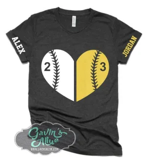 Glitter Baseball & Softball Heart Shirt | Baseball Shirts |Softball Shirts | Short Sleeve Baseball or Softball Shirt | Youth or Adult