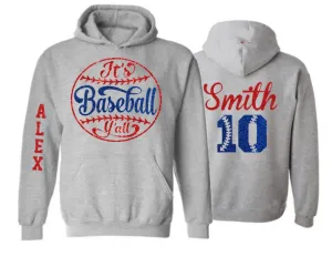 Glitter Baseball Hoodie | It's Baseball Y'all |  Customize with your Team & Colors