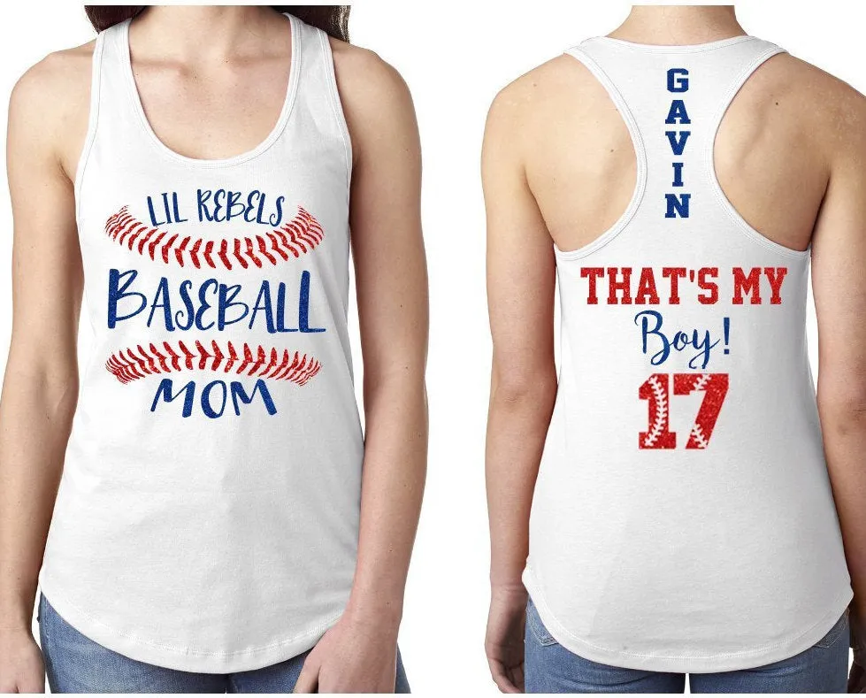 Glitter Baseball Laces Mom Tank | Stitch That's My Boy | Baseball Tank Top | Customize Team & Colors