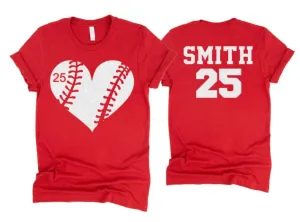 Glitter Baseball Shirt | Baseball Heart Shirt | Short Sleeve Baseball Shirt | Customize Colors