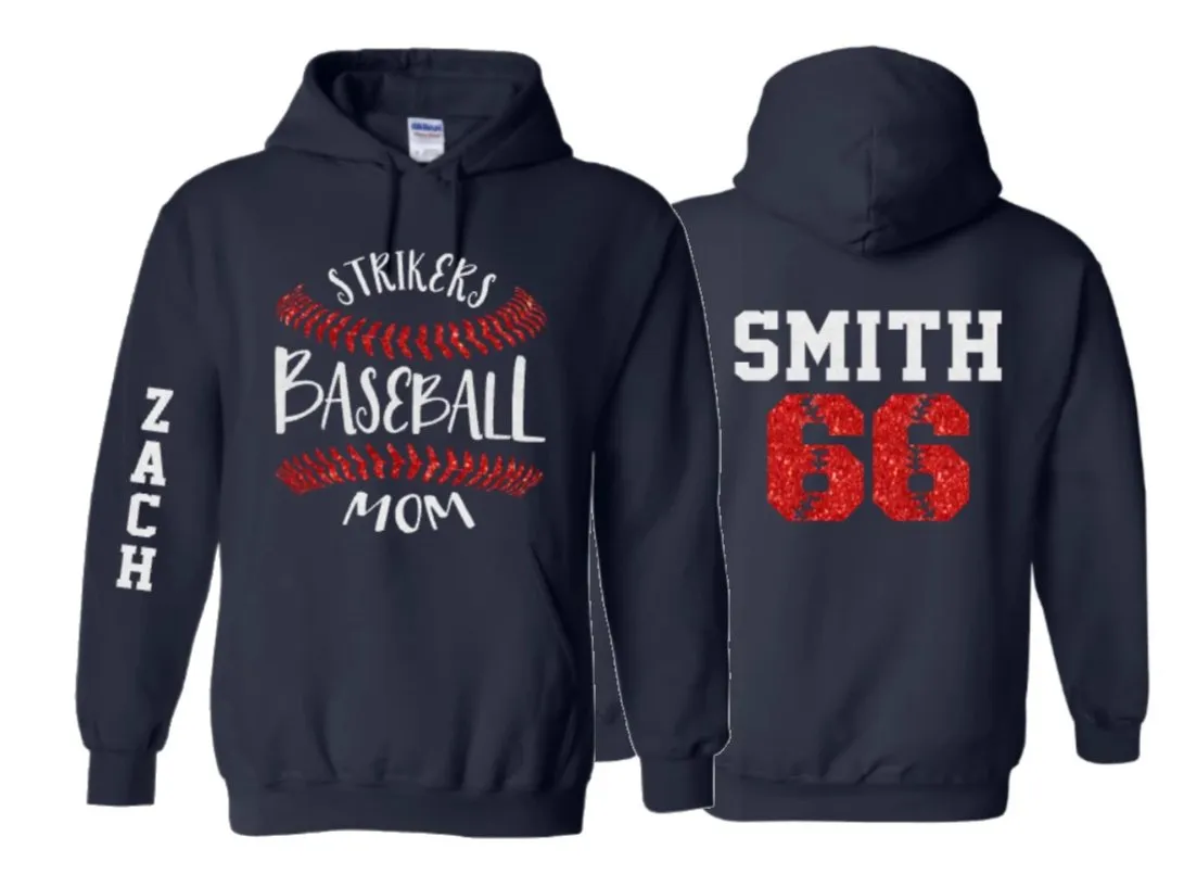 Glitter Baseball Stitch Mom Hoodie | Baseball Hoodie | Baseball Spirit Wear | Customize with your Colors