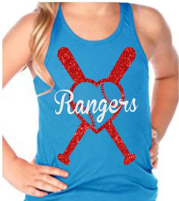Glitter Baseball  Tank Top | Youth Racerback Tank | Customize Your Team & Colors
