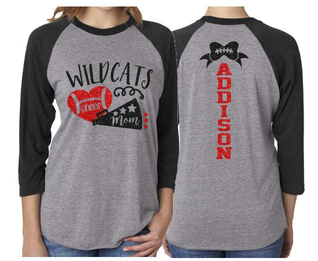 Glitter Cheer Mom Shirt | Cheer Shirt | 3/4 Sleeve Raglan | Cheer Spirit Wear | Cheer Bling | Customize Team & Colors