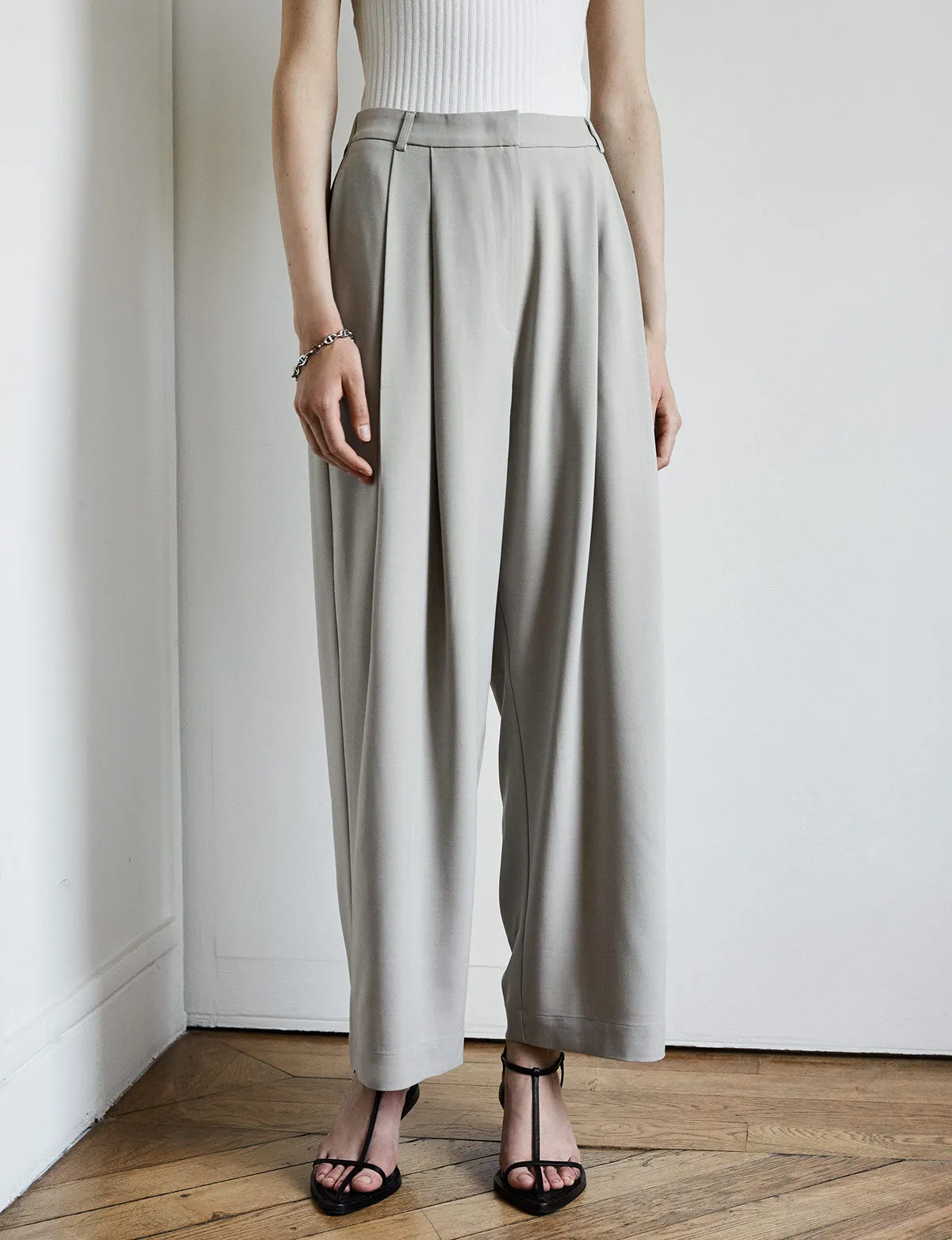 Grey Pleated Pants-BESTSELLER