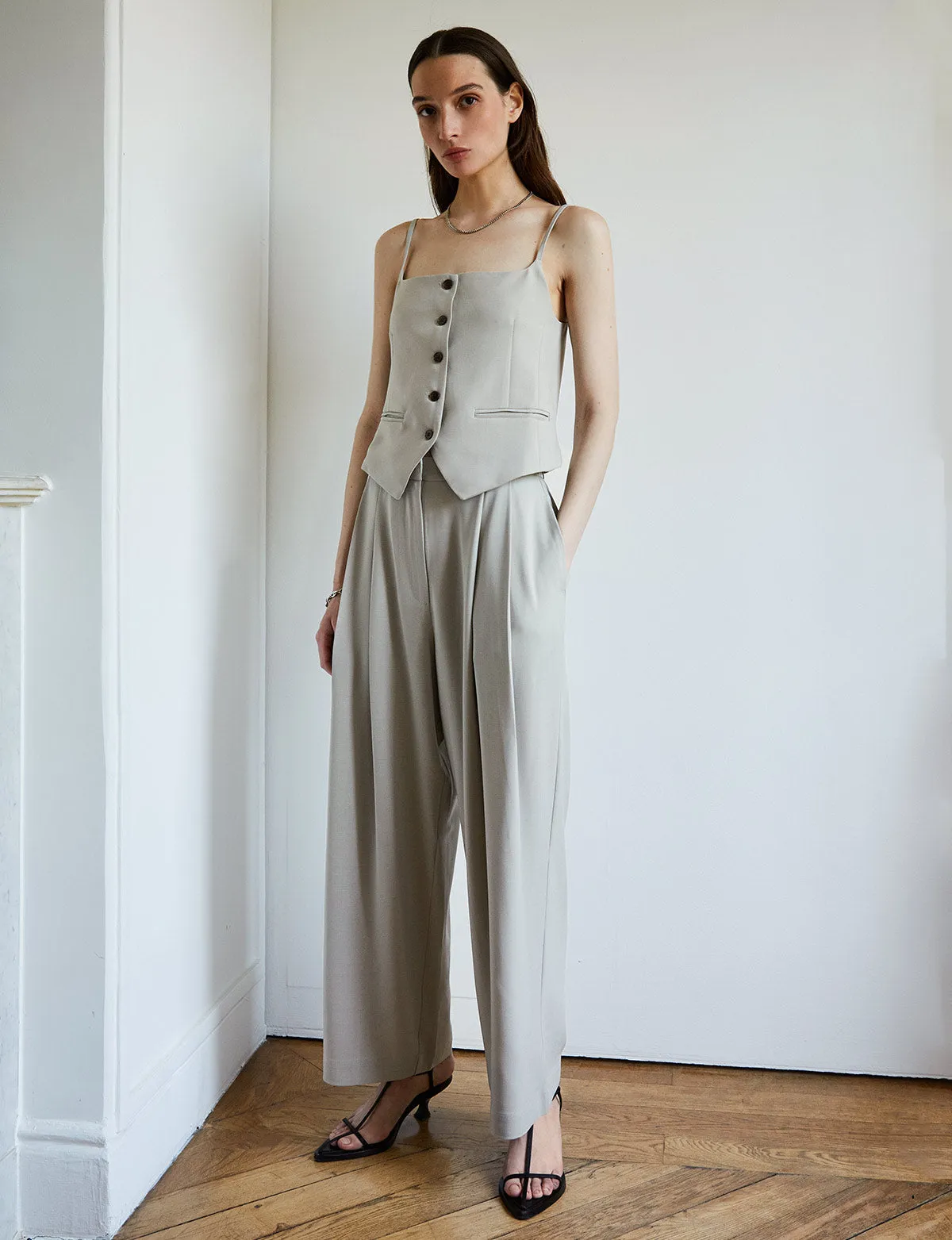 Grey Pleated Pants-BESTSELLER