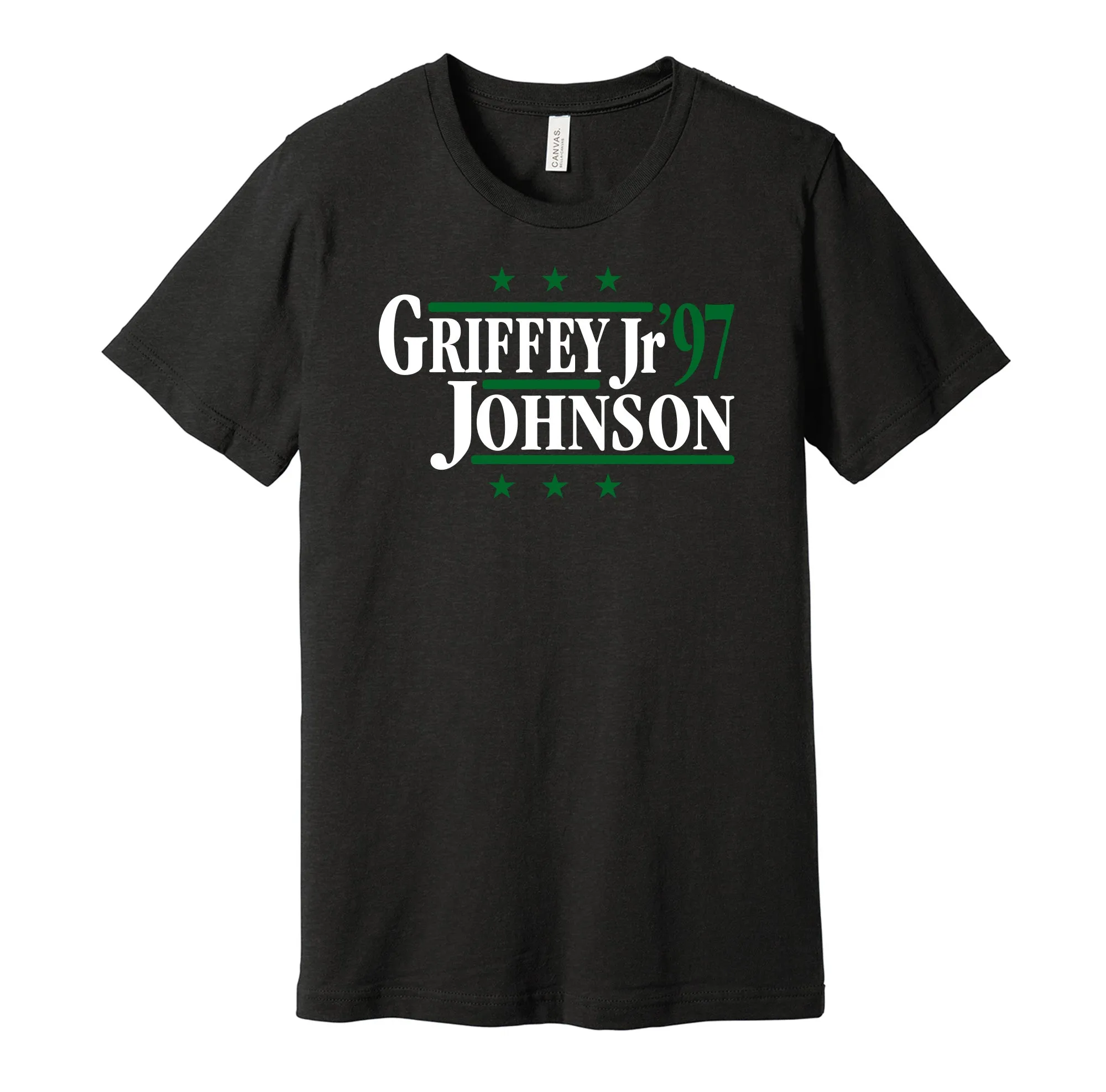 Griffey Jr & Johnson '97 - Seattle Baseball Legends Political Campaign Parody T-Shirt - Hyper Than Hype Shirts