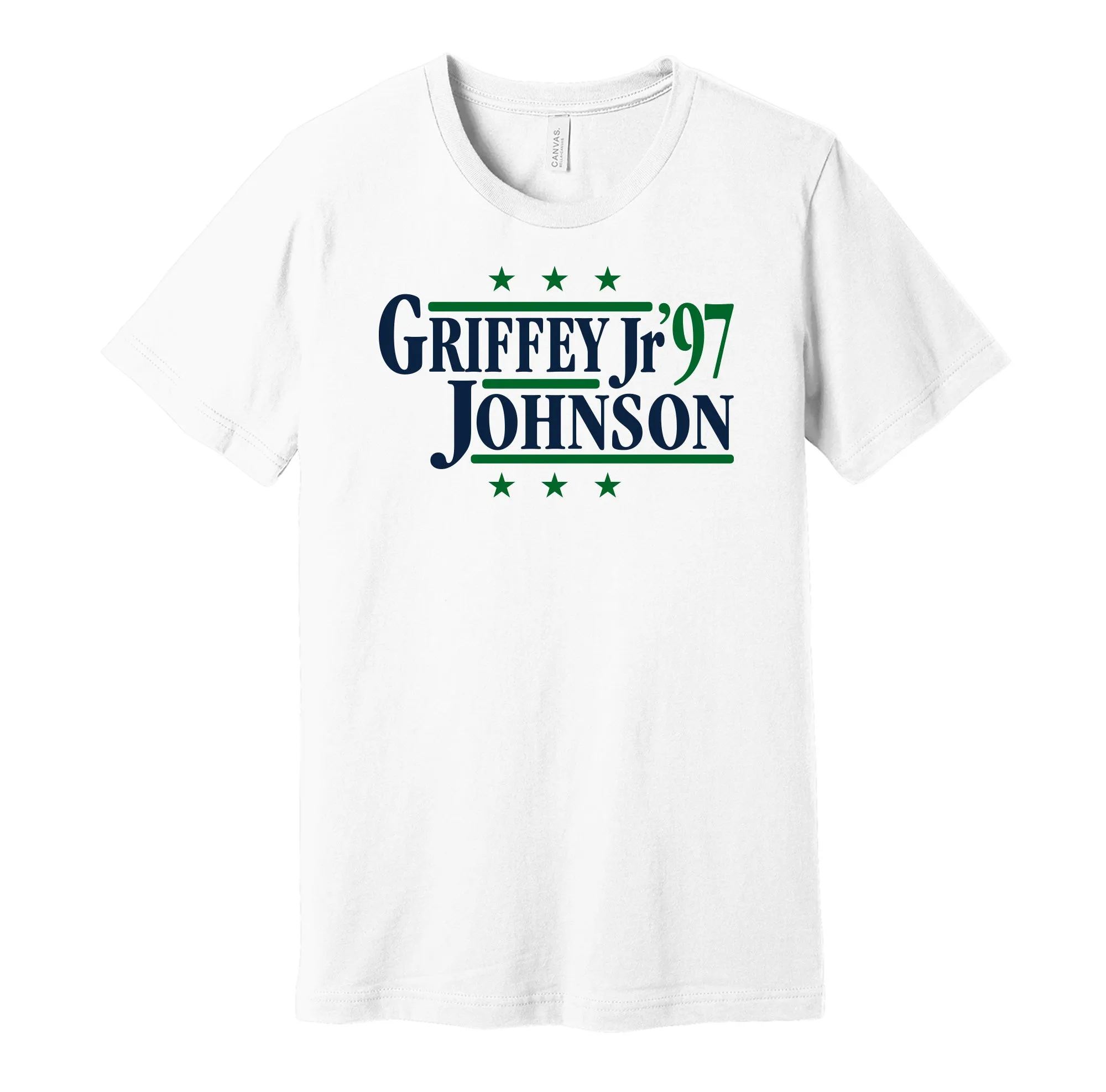 Griffey Jr & Johnson '97 - Seattle Baseball Legends Political Campaign Parody T-Shirt - Hyper Than Hype Shirts