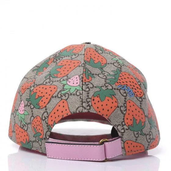 Gucci GG Supreme Monogram Strawberry Baseball Hat in Beige