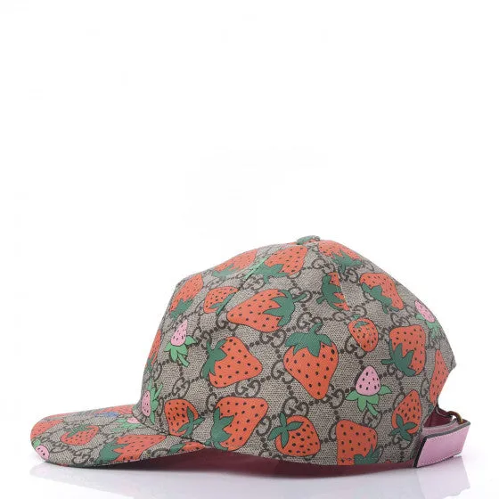 Gucci GG Supreme Monogram Strawberry Baseball Hat in Beige