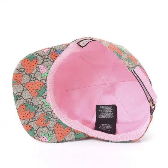 Gucci GG Supreme Monogram Strawberry Baseball Hat in Beige