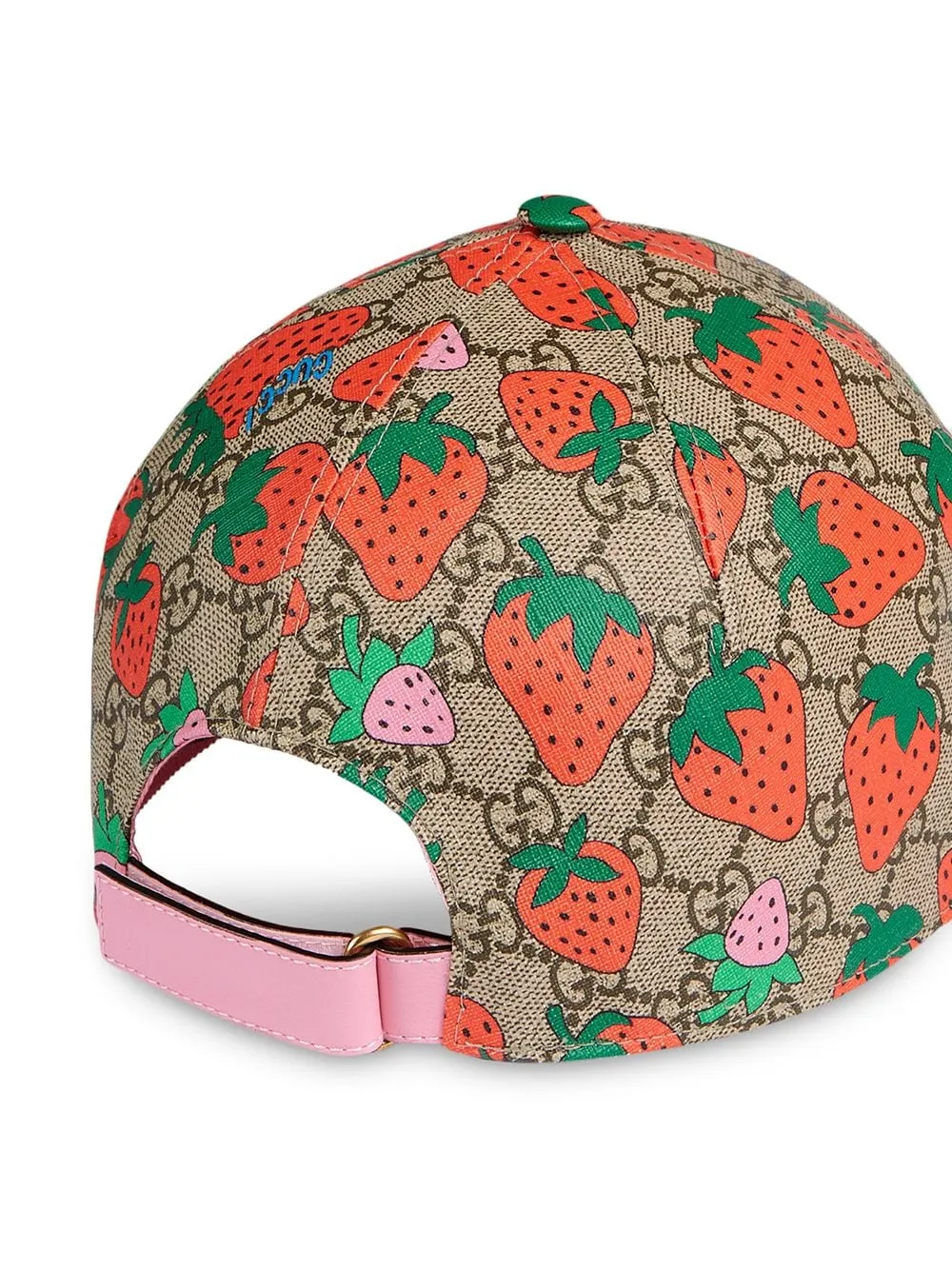 Gucci GG Supreme Monogram Strawberry Baseball Hat in Beige
