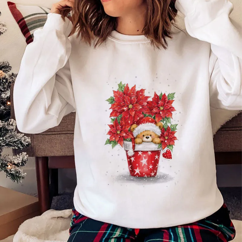 Happy 2021 Christmas O-Neck White Sweater M