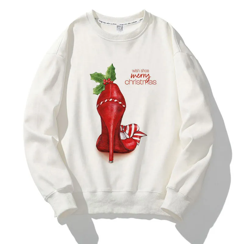 Happy 2021 Christmas O-Neck White Sweater R