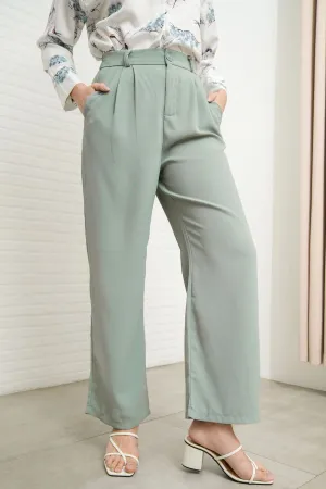 HARVEY High-Waist Tailored Straight Leg Trousers (Sage Green)