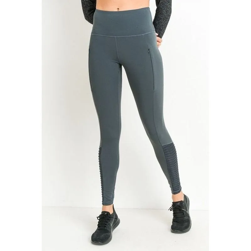 Highwaist Zipper Pocket Moto Mesh Full Leggings