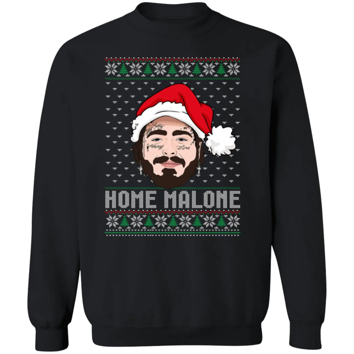 Home Malone Gildan Crewneck Sweatshirt – Post Malone & Home Alone Inspired Ugly Christmas Sweater