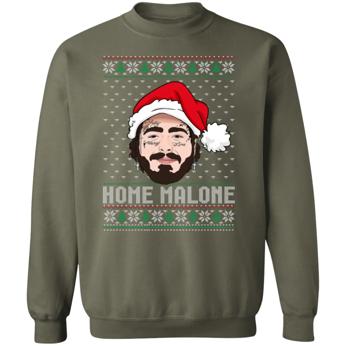 Home Malone Gildan Crewneck Sweatshirt – Post Malone & Home Alone Inspired Ugly Christmas Sweater