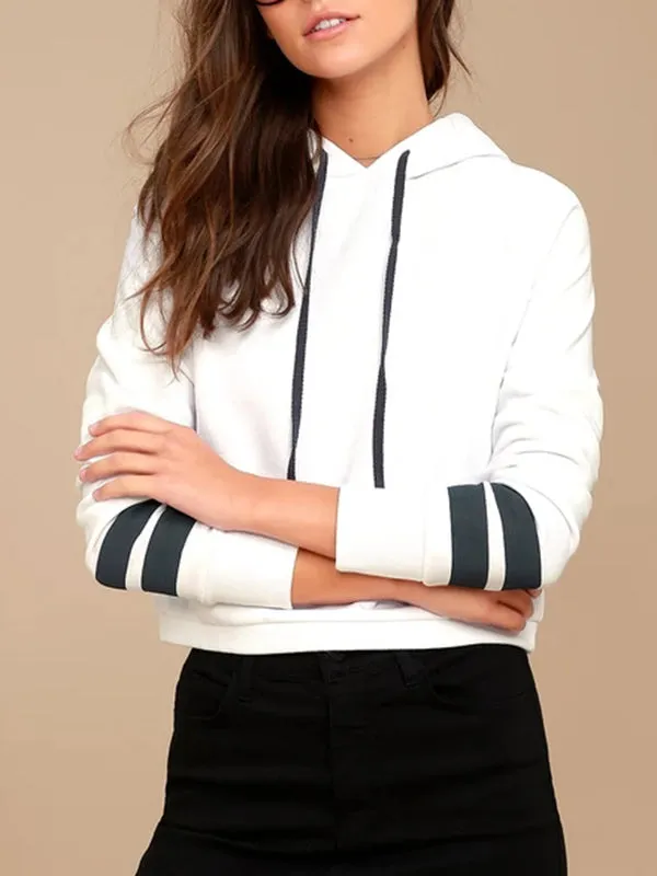 Hooded Striped Print Short Casual Sweater