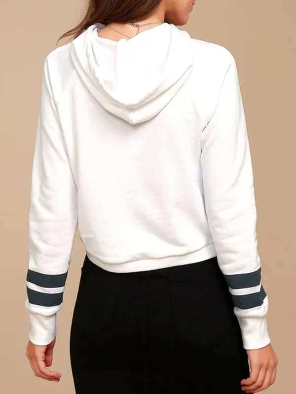 Hooded Striped Print Short Casual Sweater