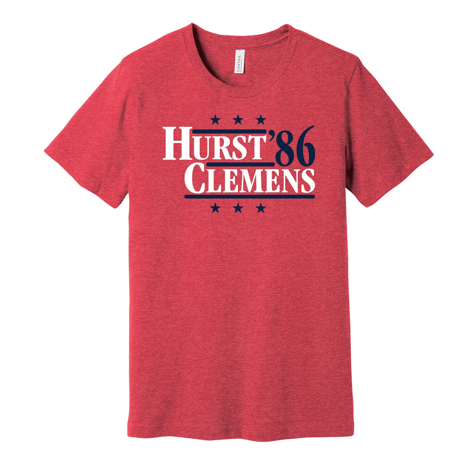 Hurst & Clemens '86 - Boston Baseball Legends Political Campaign Parody T-Shirt - Hyper Than Hype Shirts